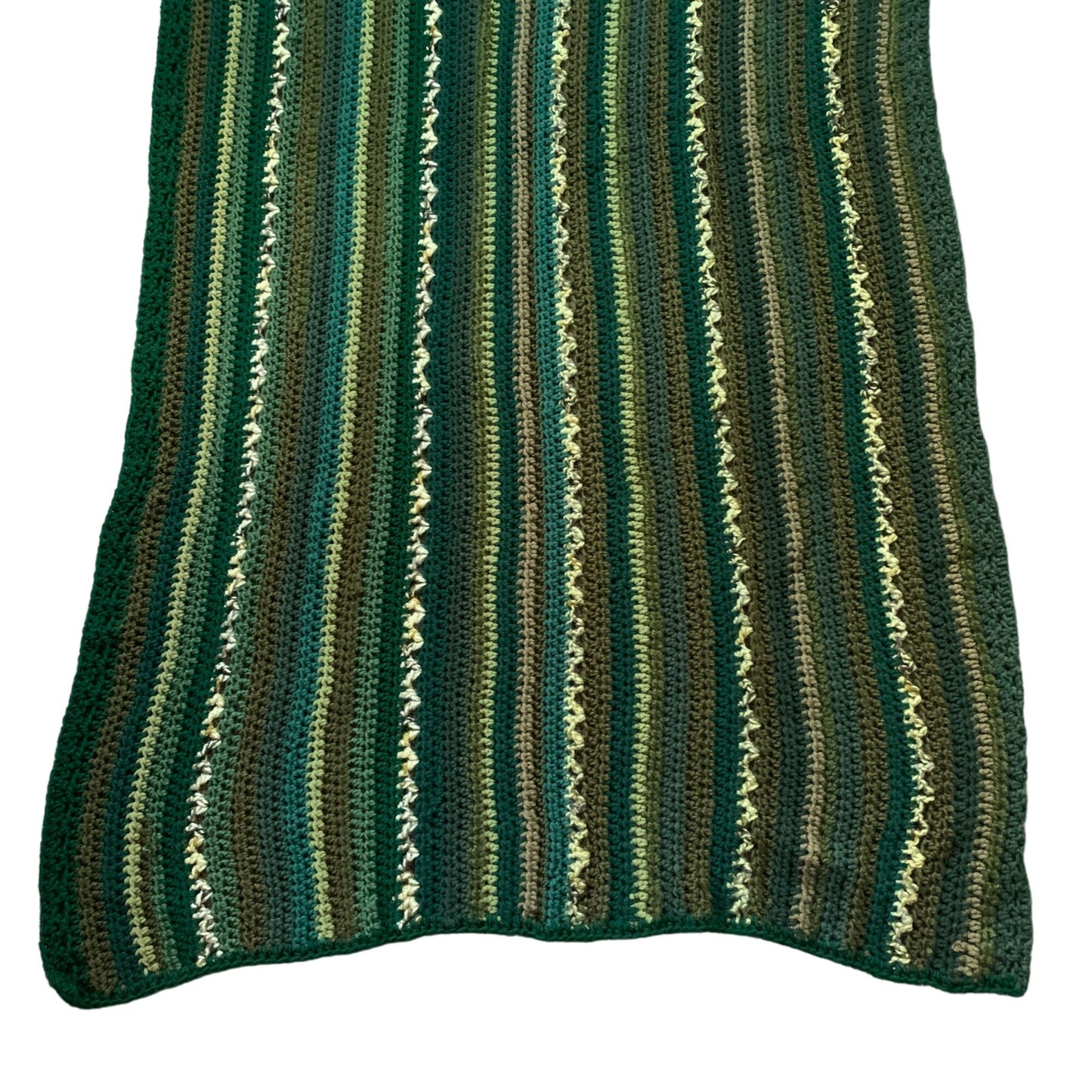 Handmade Green Stripe Afghan 66 x 40"
