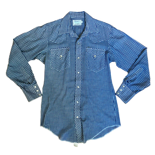 Vintage H BAR C Blue Plaid Western Shirt Long Sleeve Pearl Snap Men's Size 15-33