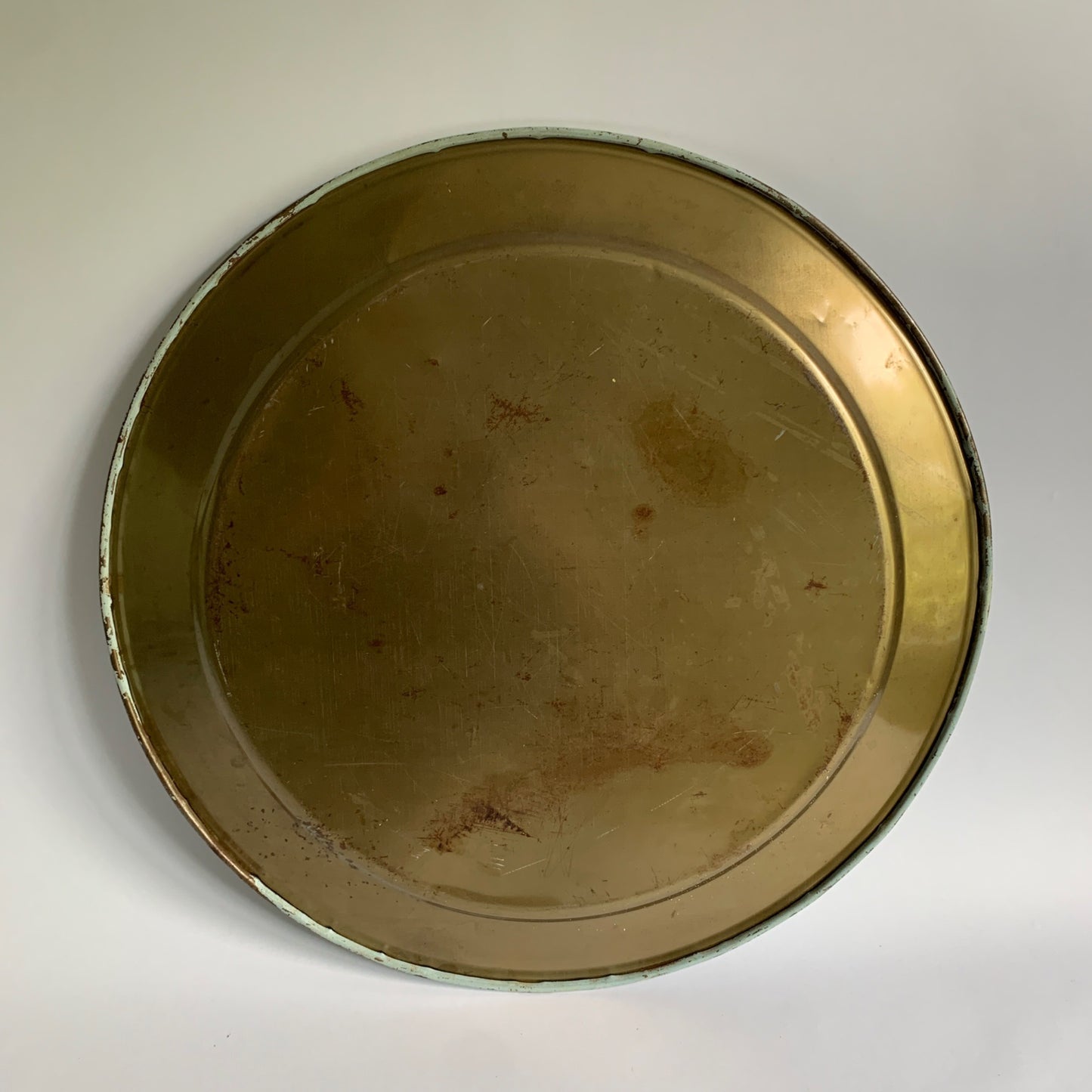 Vintage Blue White Metal Coffee Tea Serving Tray Metal Plate Platter 19"