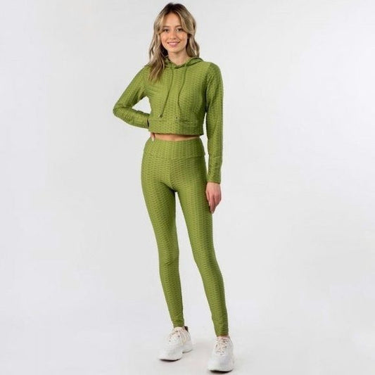 Honey-Comb Activewear Set Cropped Hoodie & Brazilian Butt Lifting Leggings