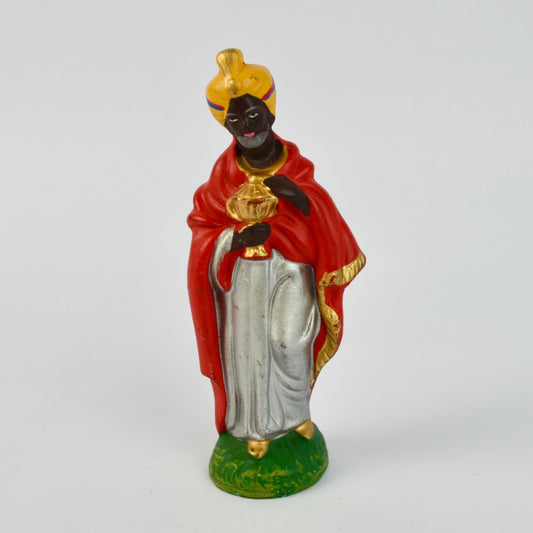 Vintage Three Kings Figurine Red Gold Hand-Painted Christmas Nativity Scene 5.5" Tall