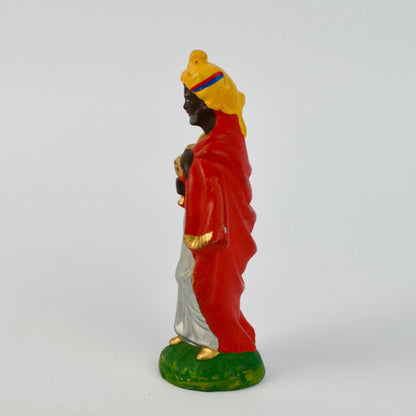 Vintage Three Kings Figurine Red Gold Hand-Painted Christmas Nativity Scene 5.5" Tall
