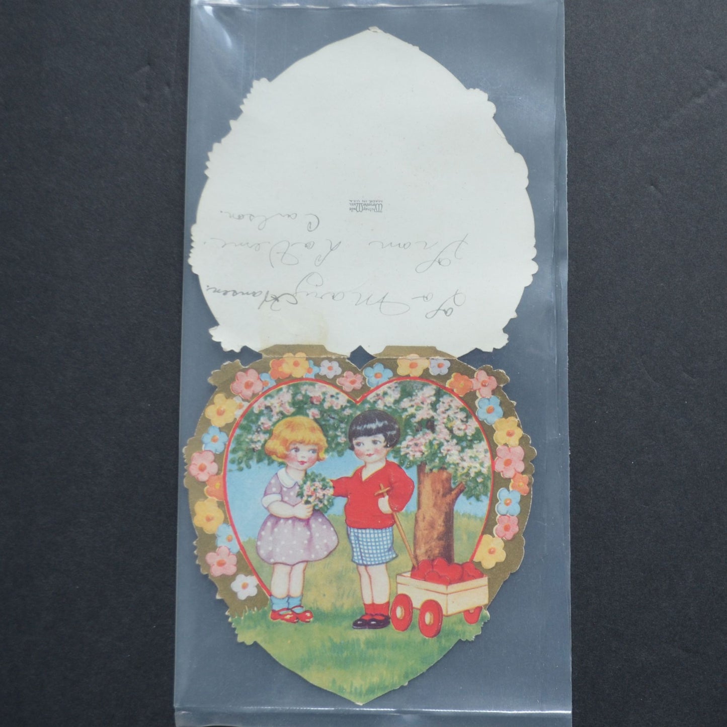 Whitney Made Vintage Valentine Card Wagon Hearts Boy Girl Tree