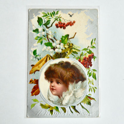 Antique Early 1900s A Happy New Year Postcard Woman