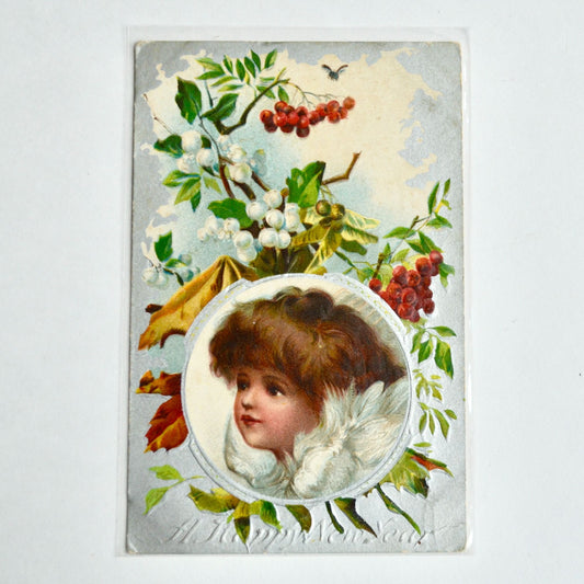 Antique Early 1900s A Happy New Year Postcard Woman