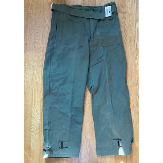 Vintage French Military Heavy-Duty Canvas Trousers Brush Pants OD Green