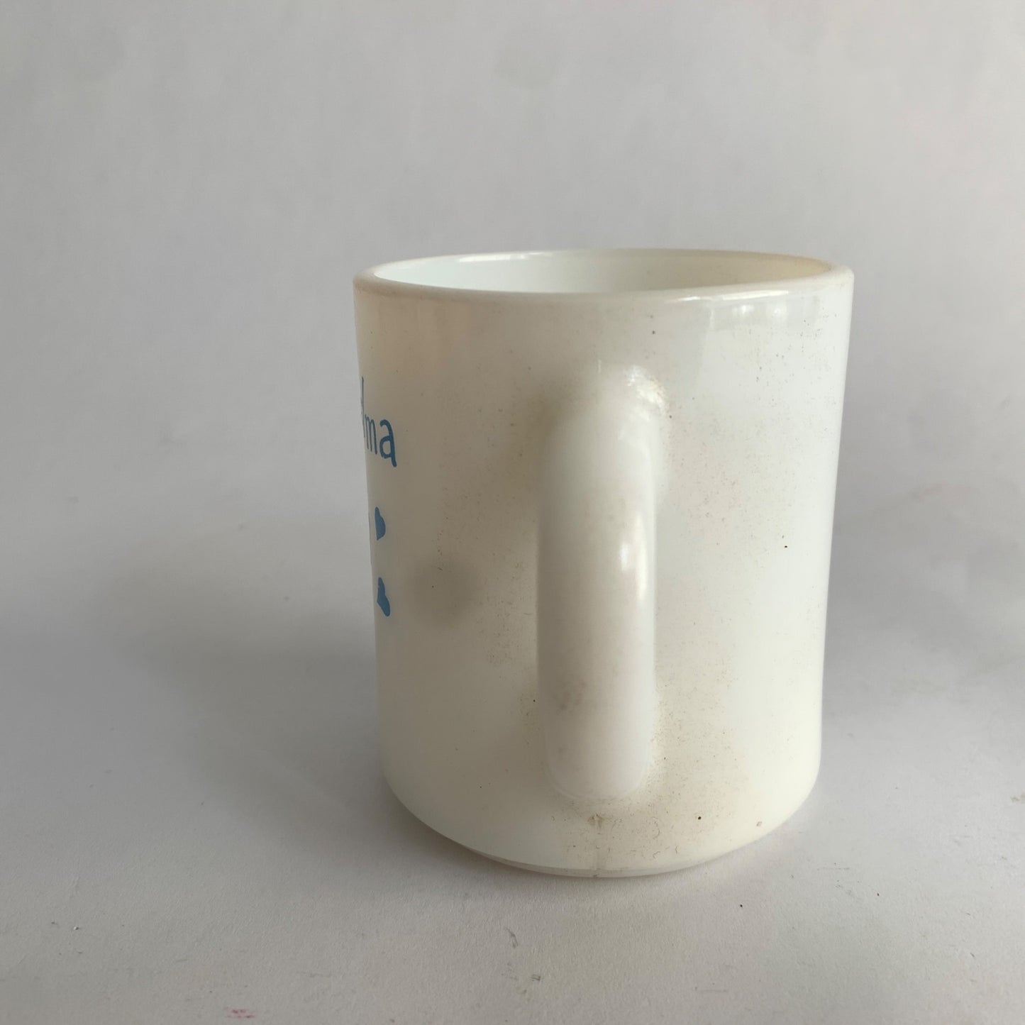 Vintage I Love Grandma Milk Glass Mug White Blue