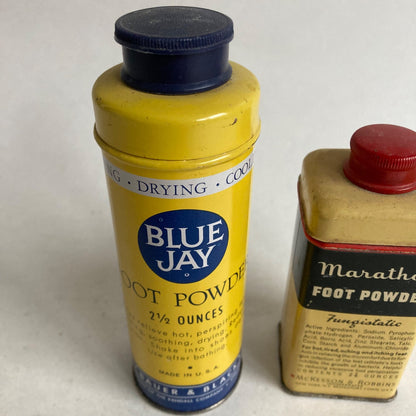 Vintage Foot Powder Tins- Marathon Fungistatic & Blue Jay Bottles