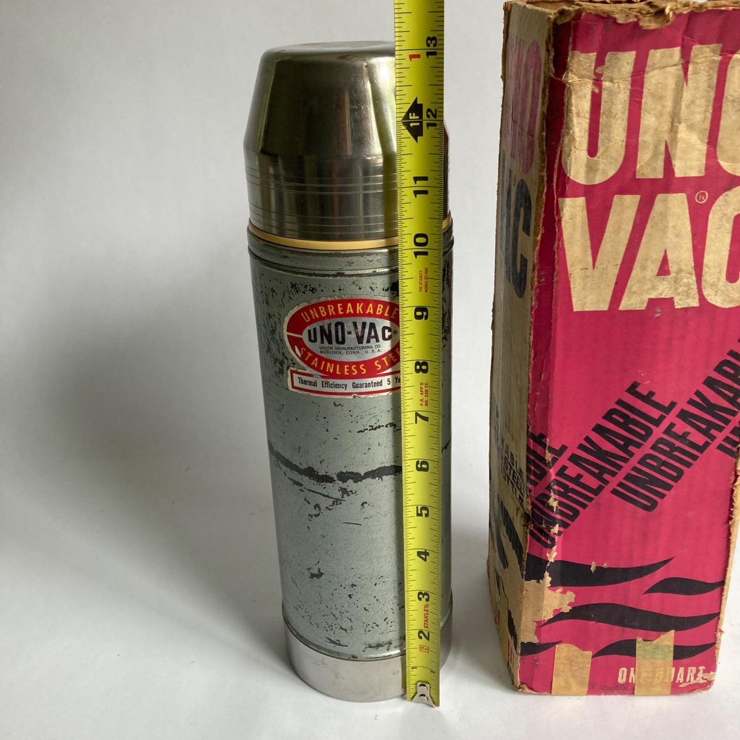 Vintage Uno-Vac 1 Quart Stainless Steel Hot/Cold Thermos Vacuum Bottle