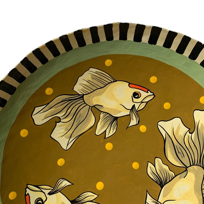 Caroll Sirhakis Painted Fish Bowl Metal Decor 10"