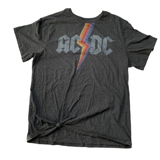 AC DC Women's Rainbow Lightning Gray Tee Tied Waist