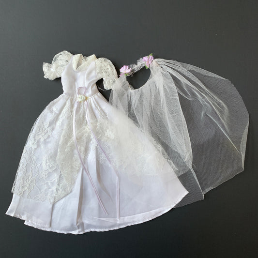 Vintage White Wedding Dress Barbie and Veil