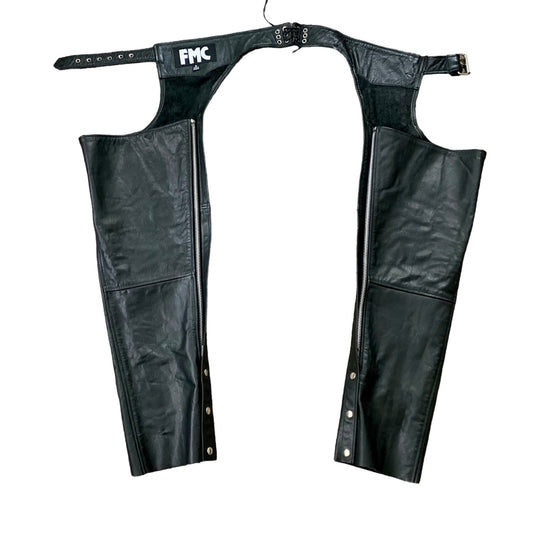 FMC Leather Motorcycle Chaps Size Small Biker Leathers Black Size Zip NICE!