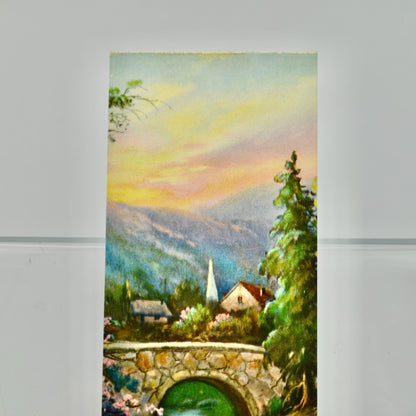 Vintage Landscape Print Bridge Church House Trees