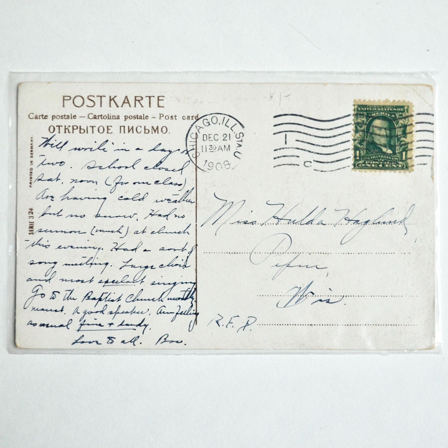 1908 Antique Germany A Merry Christmas Postcard Angels Cherubs Church