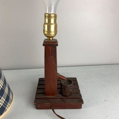 Vintage Wooden Wishing Well Table Lamp with Shade
