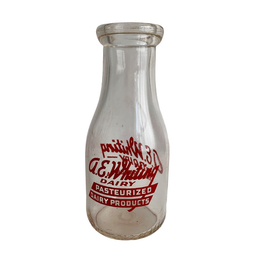 A. E. Whiting Dairy Glass Bottle One Pint Cedar Rapids Iowa
