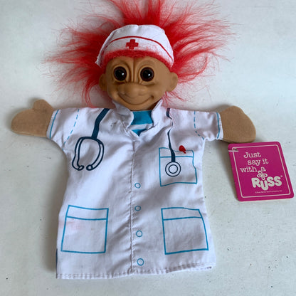 Russ Troll Vintage Puppet Doctor Red Hair White Coat