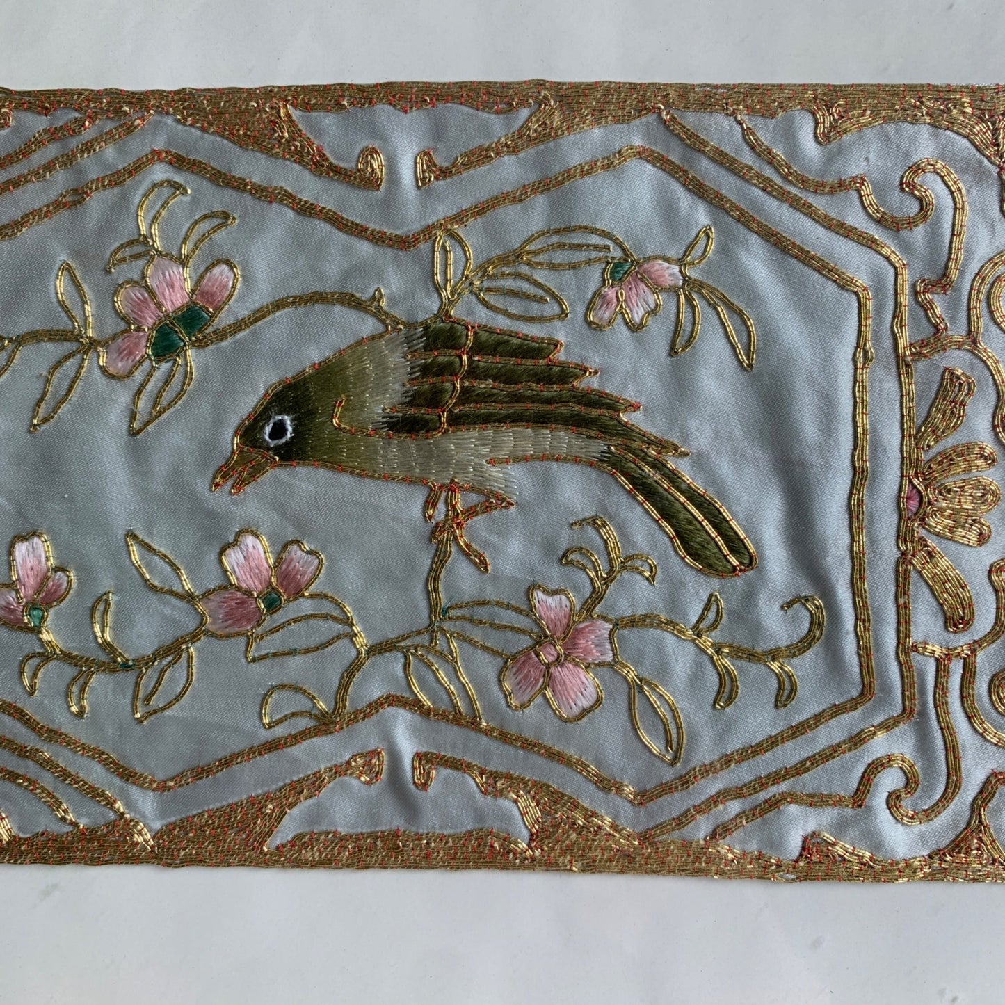 Vintage Embroidered Silk Bird Floral Wall Hanging Decor Fine Detailed