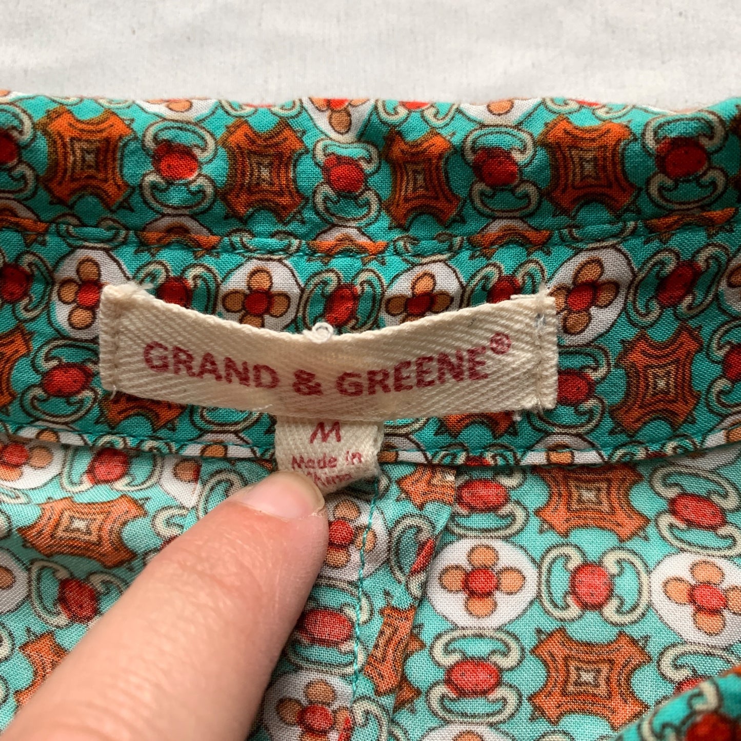 Grand & Greene Teal Orange Medium Button Down