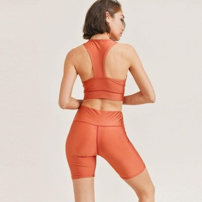 Women's Active Wear Matching Set Biker Shorts and Sports Bra Copper