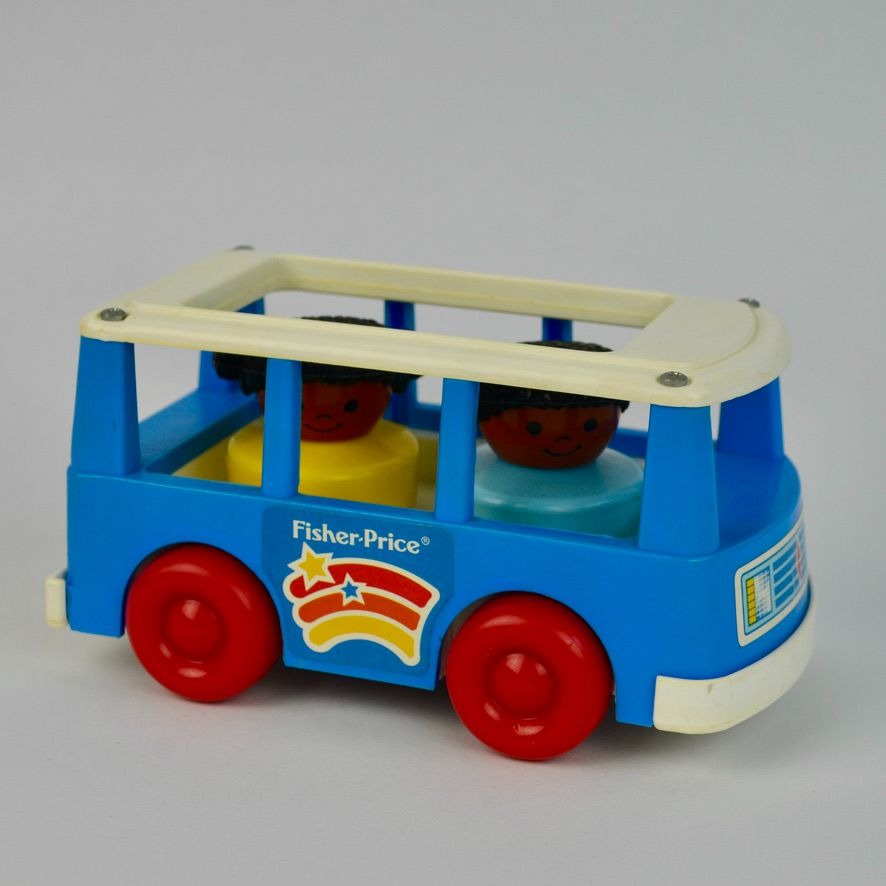 Fisher Price 1990 Chunky Blue Bus WITH PEOPLE Vintage