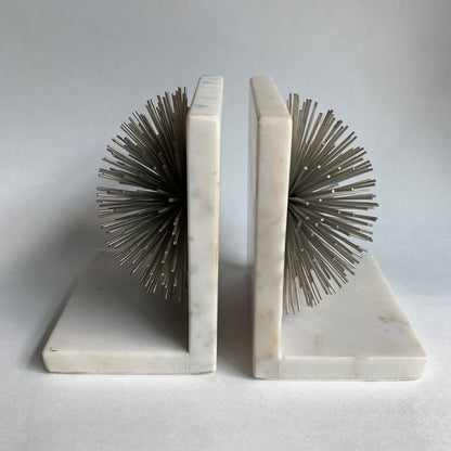 Silver Burst on White Marble Bookends