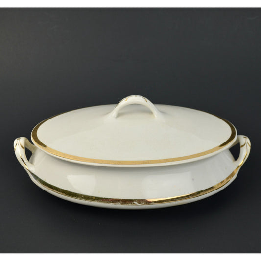 Homer Laughlin Empress Oval Gold Trim White Cream Lidded Serving Dish