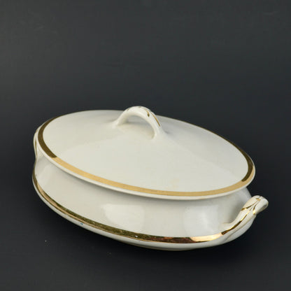 Homer Laughlin Empress Oval Gold Trim White Cream Lidded Serving Dish