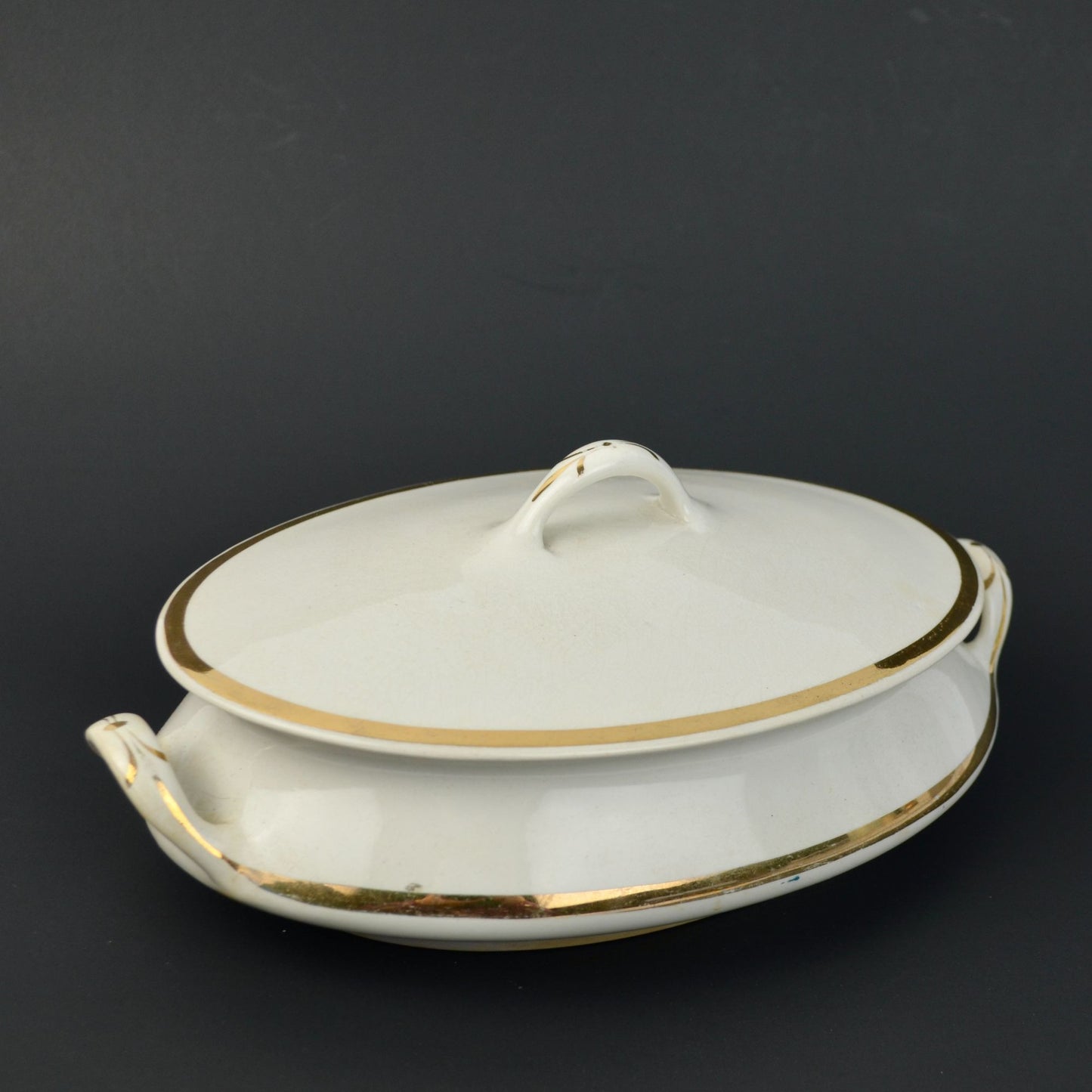 Homer Laughlin Empress Oval Gold Trim White Cream Lidded Serving Dish