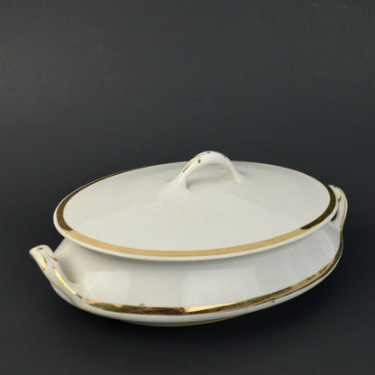 Homer Laughlin Empress Oval Gold Trim White Cream Lidded Serving Dish