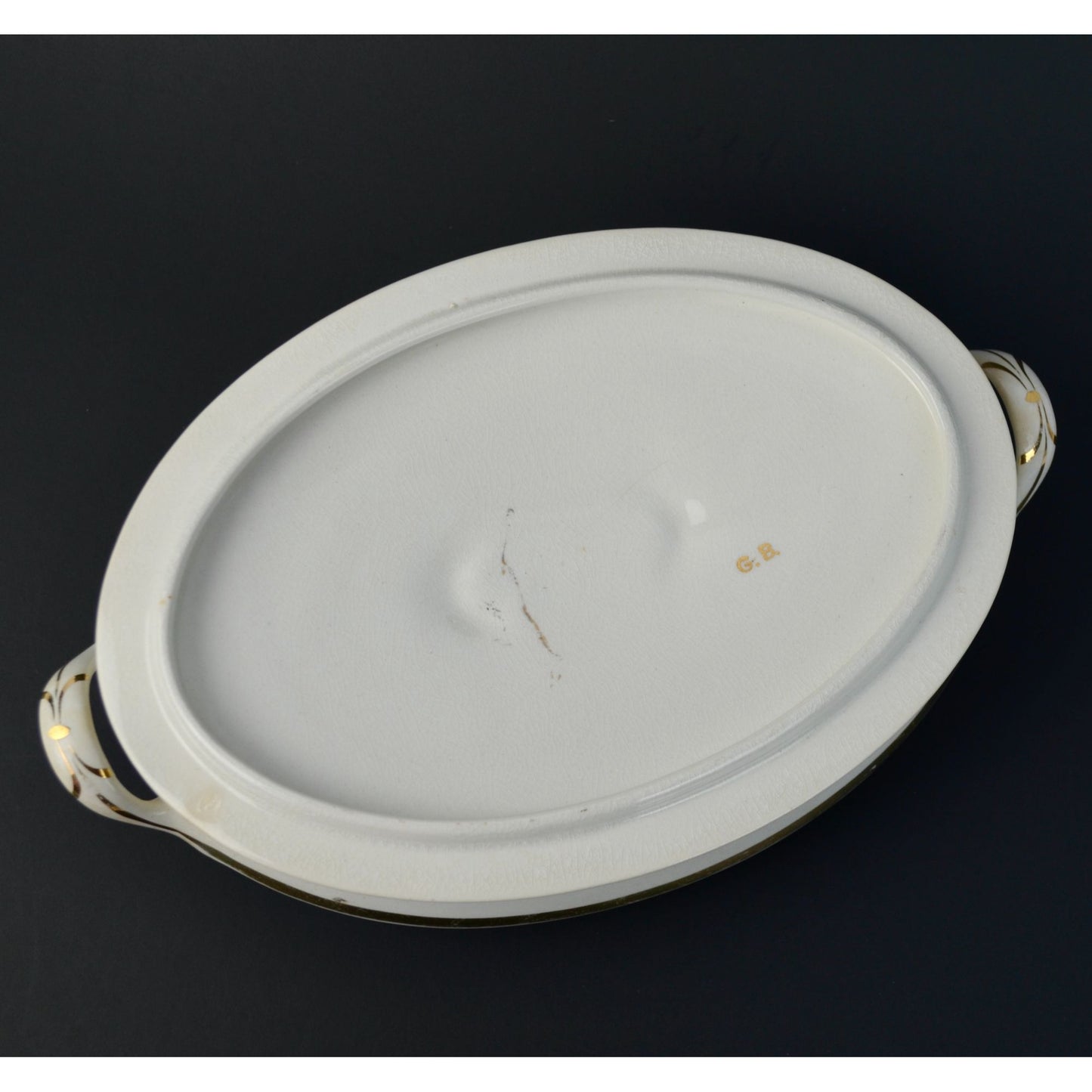 Homer Laughlin Empress Oval Gold Trim White Cream Lidded Serving Dish