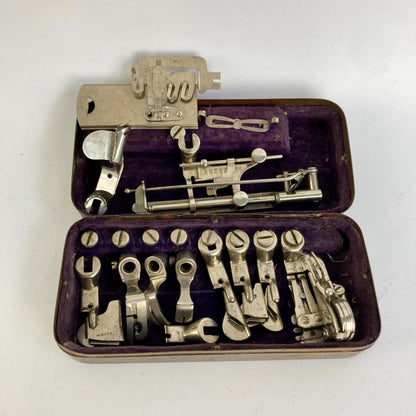 Antique White Sewing Machine Attachment Box Vintage Set