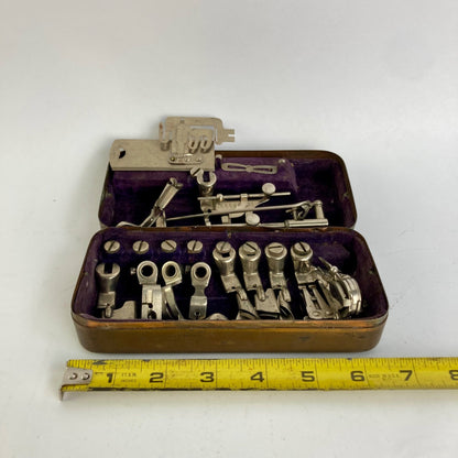 Antique White Sewing Machine Attachment Box Vintage Set