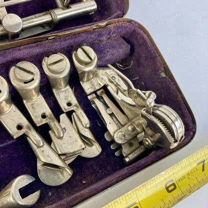 Antique White Sewing Machine Attachment Box Vintage Set