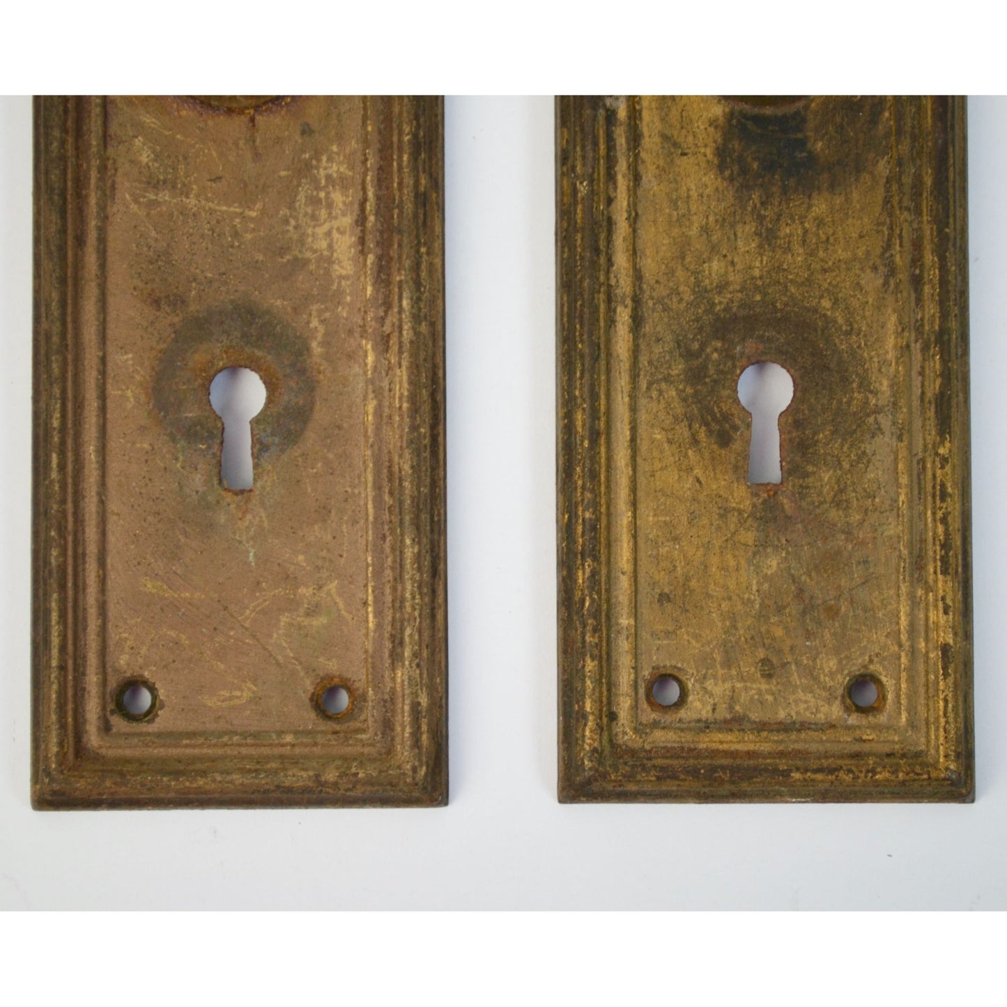 Lot 2 Antique Door Knob Plates 2.5 x 7" Vintage Door Hardware