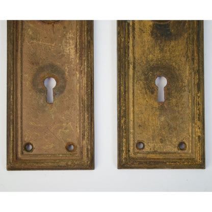 Lot 2 Antique Door Knob Plates 2.5 x 7" Vintage Door Hardware