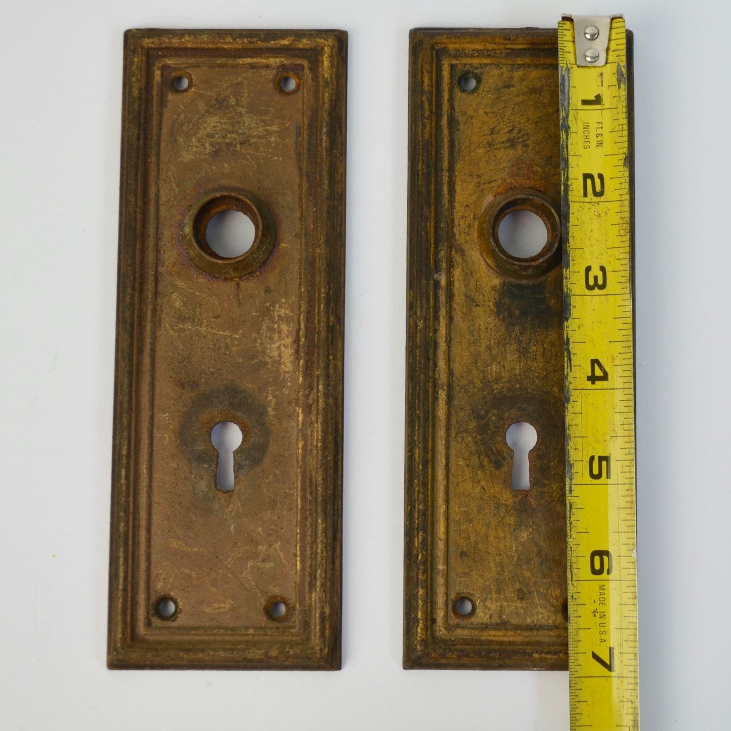 Lot 2 Antique Door Knob Plates 2.5 x 7" Vintage Door Hardware