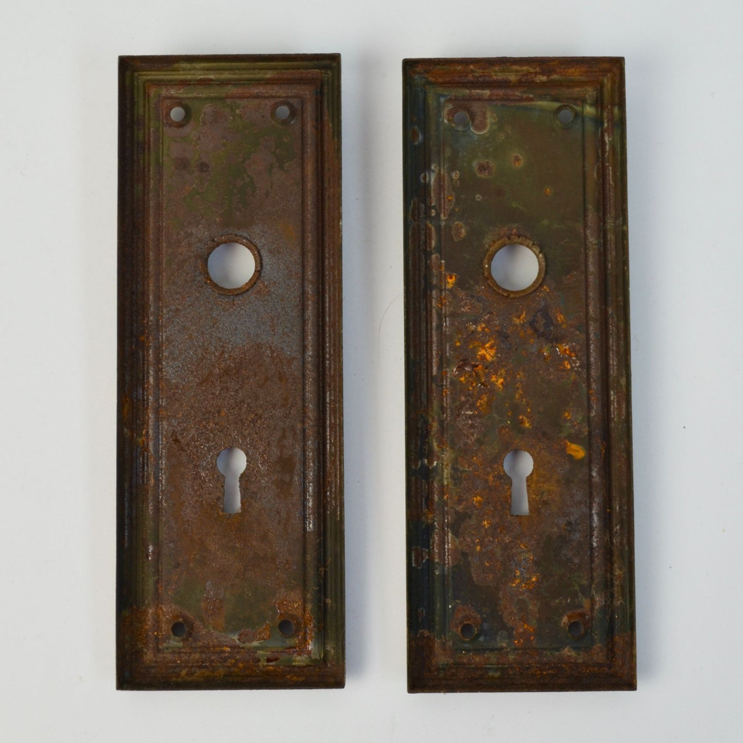 Lot 2 Antique Door Knob Plates 2.5 x 7" Vintage Door Hardware