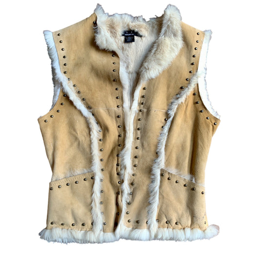 Arden B Luxe Genuine Rabbit Fox Fur Lined Leather Suede Vest Medium Women's Y2K