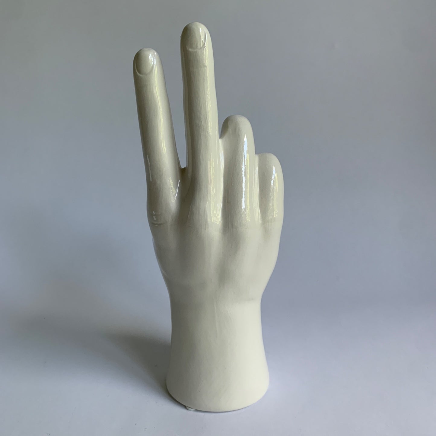 Ceramic White Peace Sign Hand Fingers 10"