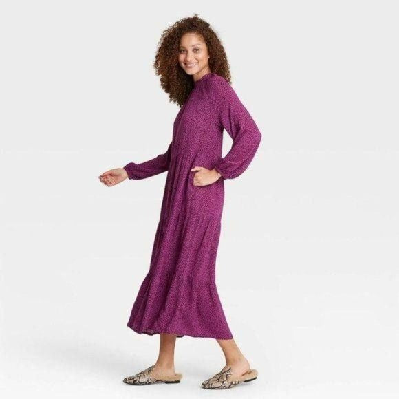 A New Day Long Sleeve Tiered Dress Purple Small
