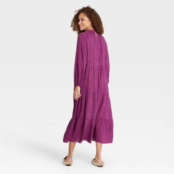 A New Day Long Sleeve Tiered Dress Purple Small