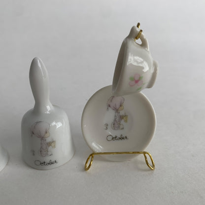 Precious Moments October Mini Plate Cup Stand Thimble Bell Set