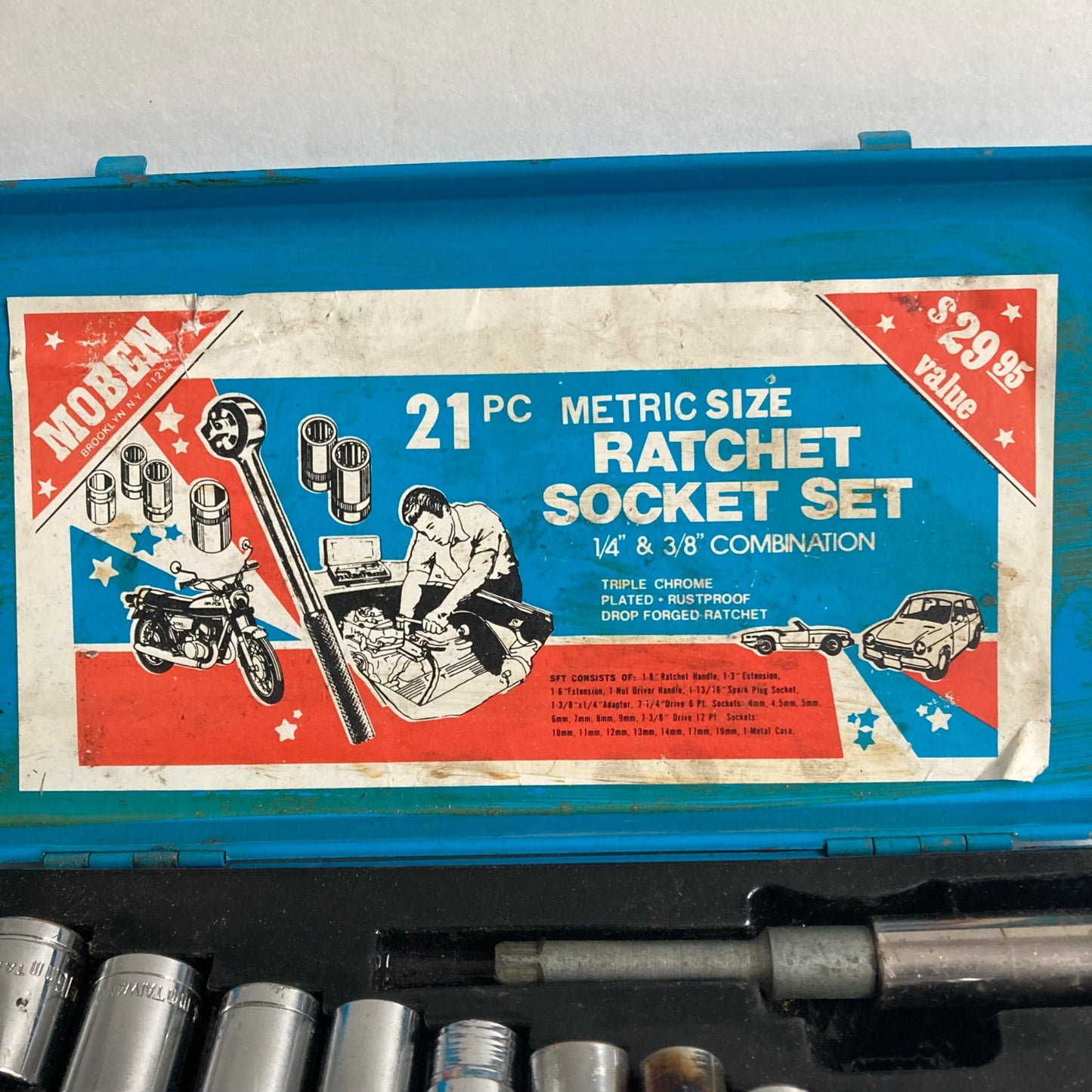 Vintage Moben 21-Piece Metric Ratchet Socket Set 3/8' & 1/4" Combination
