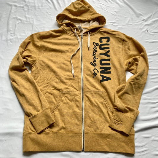 Cuyuna Brewing Co. Mustard Yellow Hoodie Full Zip Sweatshirt Large