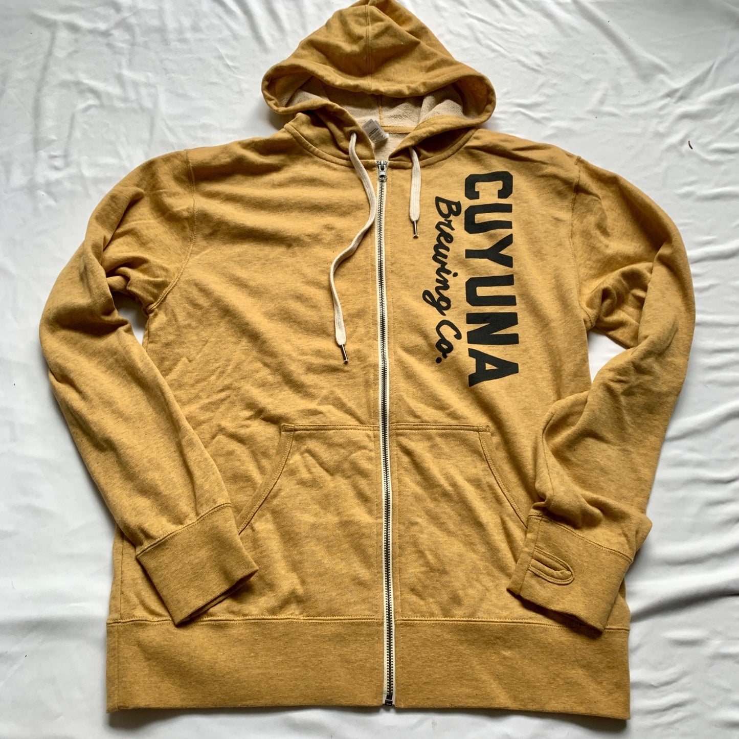 Cuyuna Brewing Co. Mustard Yellow Hoodie Full Zip Sweatshirt Large