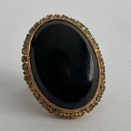 Vintage Gold Onyx Adjustable CZ Stone Ring Estate Find