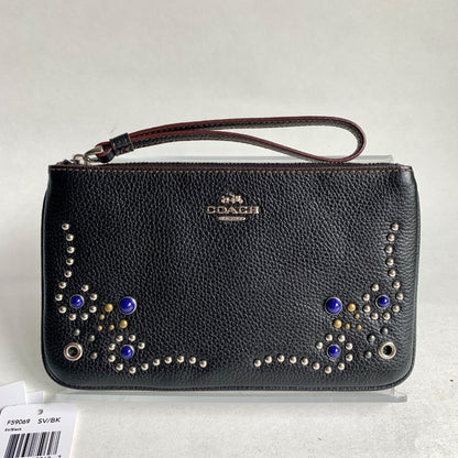 Coach Large Wristlet Black Pebble Leather Boarder Studded Embellishment F59069