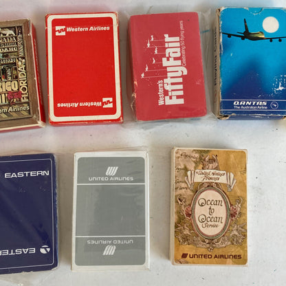 Lot 10 Vintage Airline Playing Card Decks Western American Eastern United Qantas